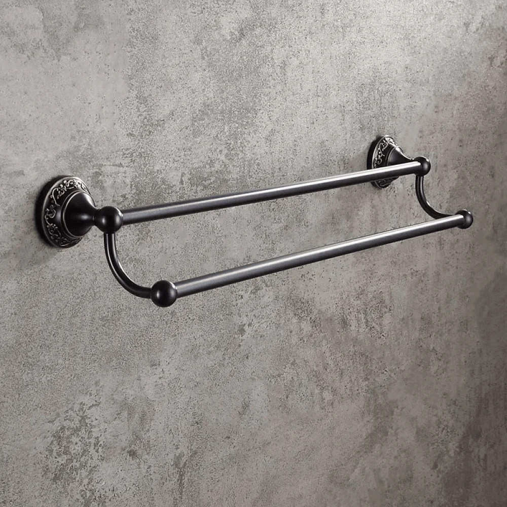 Elegant 24" Antique Wall Mounted Double Towel Bar for Bathroom Solid Brass in Black -Bathlova