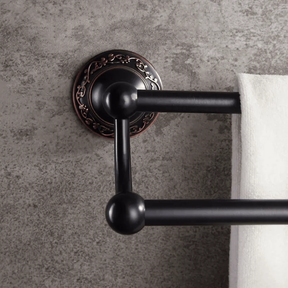 Elegant 24" Antique Wall Mounted Double Towel Bar for Bathroom Solid Brass in Black -Bathlova