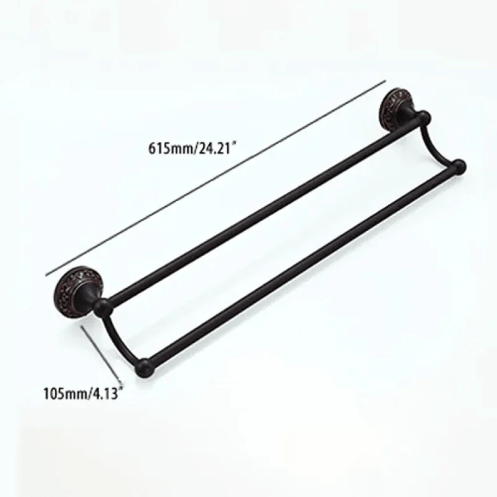 Elegant 24" Antique Wall Mounted Double Towel Bar for Bathroom Solid Brass in Black -Bathlova