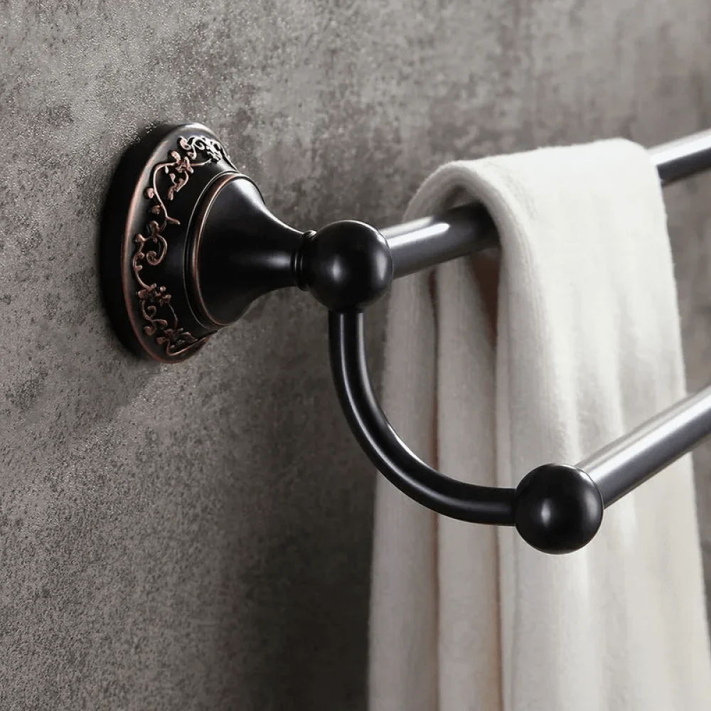 Elegant 24" Antique Wall Mounted Double Towel Bar for Bathroom Solid Brass in Black -Bathlova