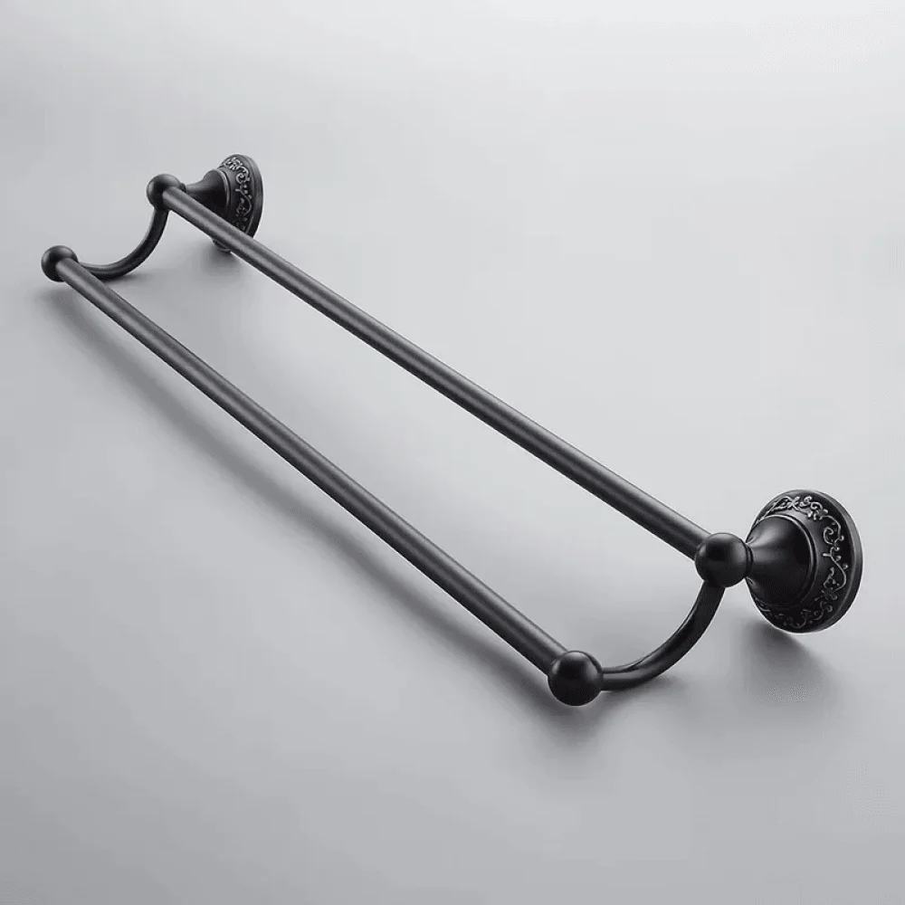 Elegant 24" Antique Wall Mounted Double Towel Bar for Bathroom Solid Brass in Black -Bathlova