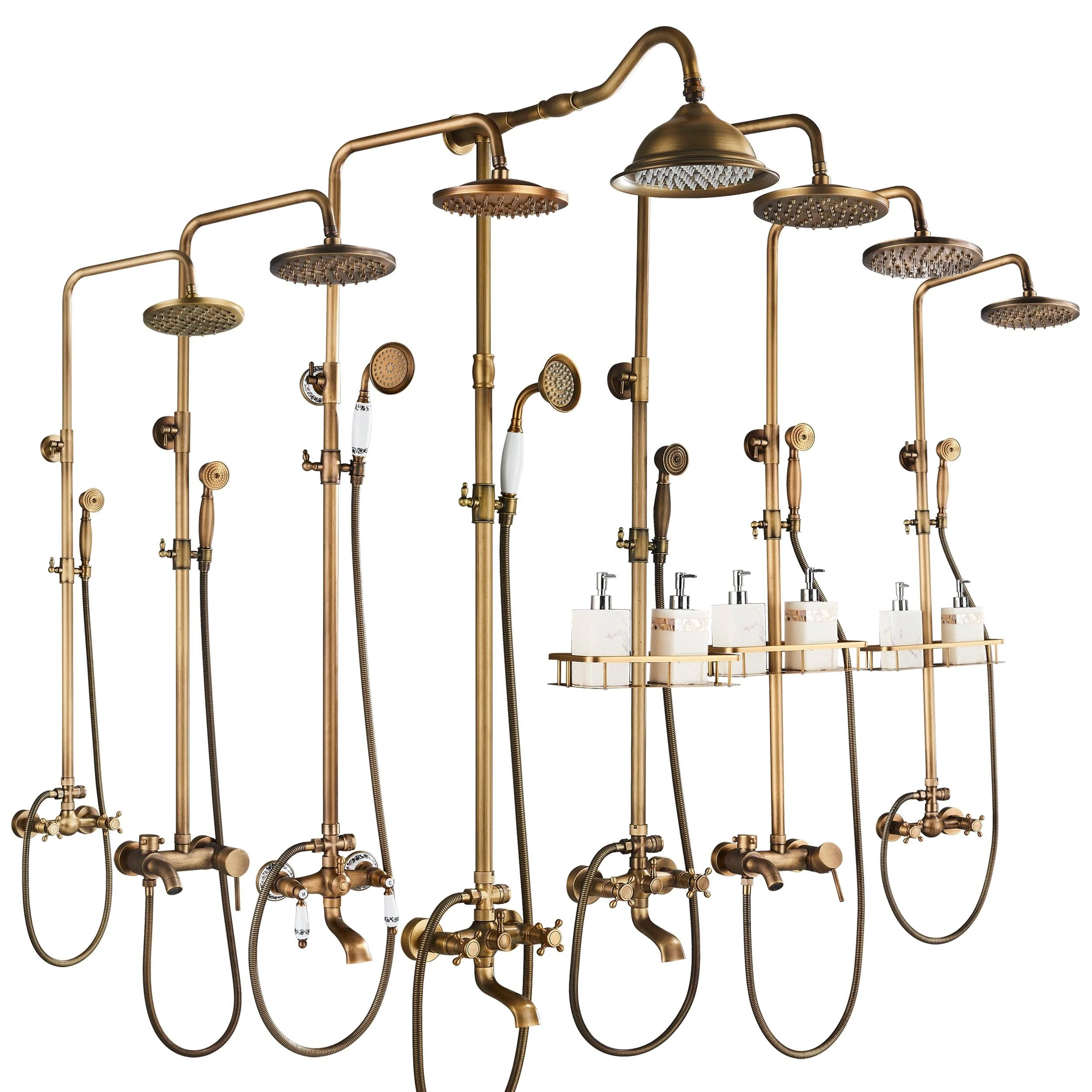 Elegant Shower Set with Brass Antique Finish Vintage Brass Shower Set -Bathlova