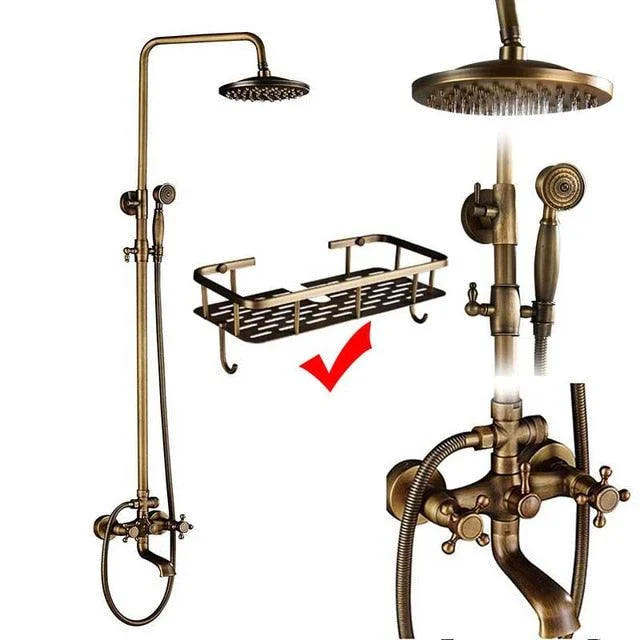 Elegant Shower Set with Brass Antique Finish Vintage Brass Shower Set -Bathlova