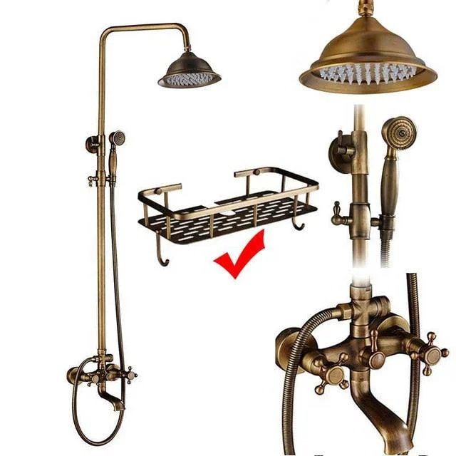 Elegant Shower Set with Brass Antique Finish Vintage Brass Shower Set -Bathlova