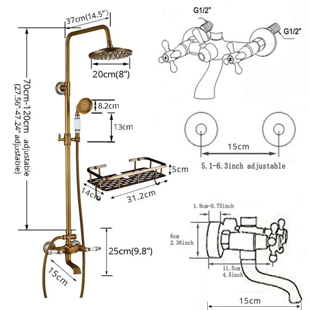 Elegant Shower Set with Brass Antique Finish Vintage Brass Shower Set -Bathlova