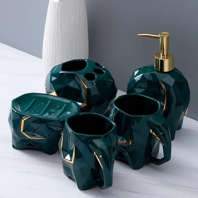 Elephant Shape Ceramic Bottles Home Bathroom Accessories Set -Bathlova