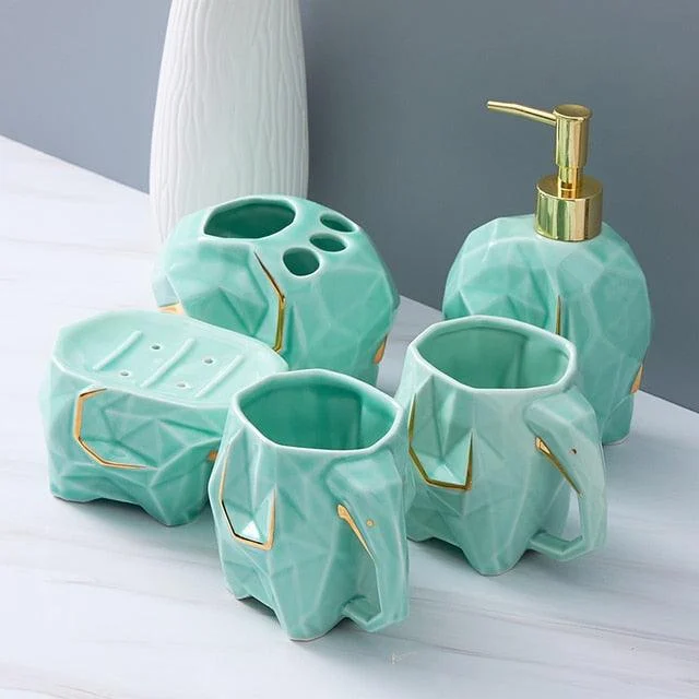 Elephant Shape Ceramic Bottles Home Bathroom Accessories Set -Bathlova