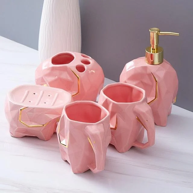 Elephant Shape Ceramic Bottles Home Bathroom Accessories Set -Bathlova