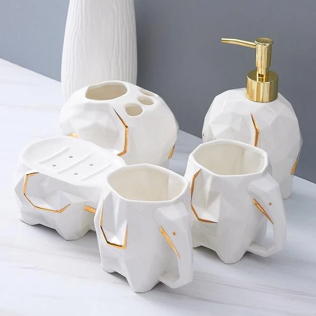 Elephant Shape Ceramic Bottles Home Bathroom Accessories Set -Bathlova