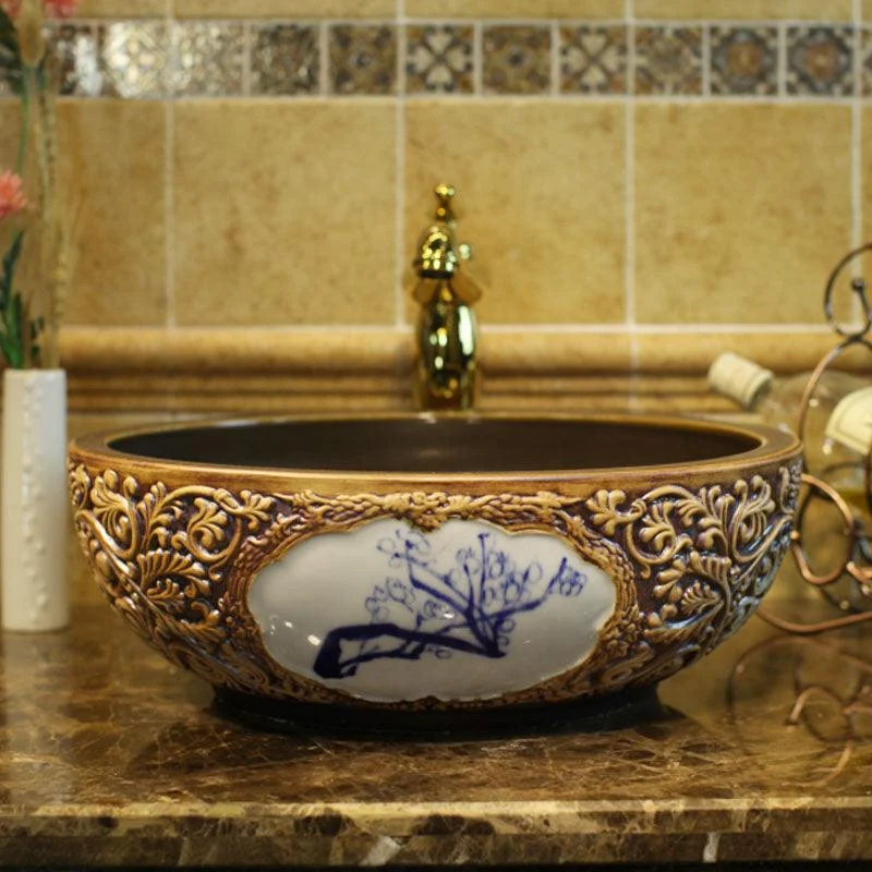 Europe Vintage Style Hand Painting Art Wash Basin Bathroom Sinks -Bathlova