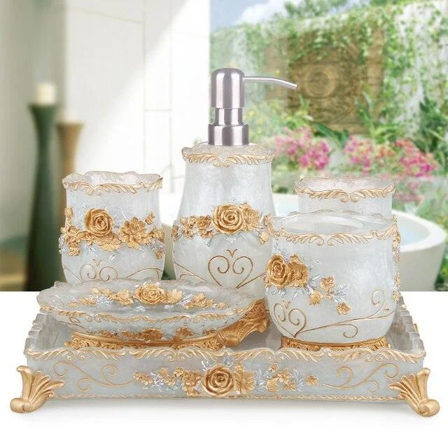 European Resin Household Bathroom Set Soap Dispenser Storage Set -Bathlova