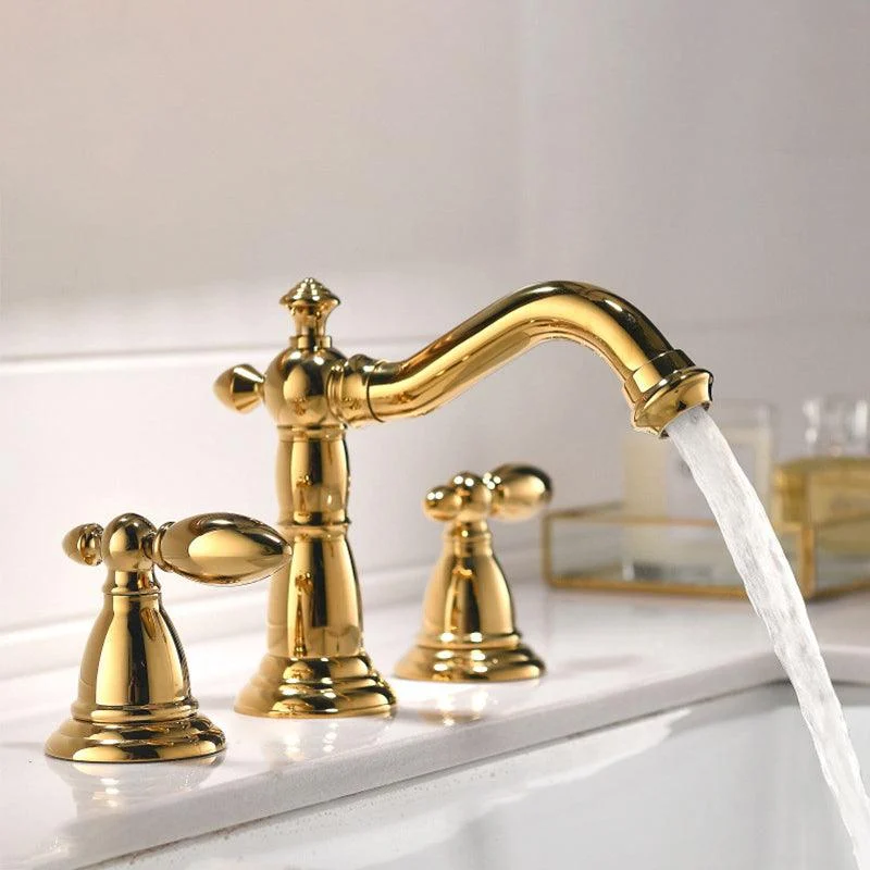 European Style Widespread Basin Tap Brass 2 Handle Bathroom Vessel Tap with Hoses -Bathlova