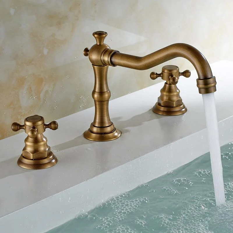 European Style Widespread Basin Tap Brass 2 Handle Bathroom Vessel Tap with Hoses -Bathlova