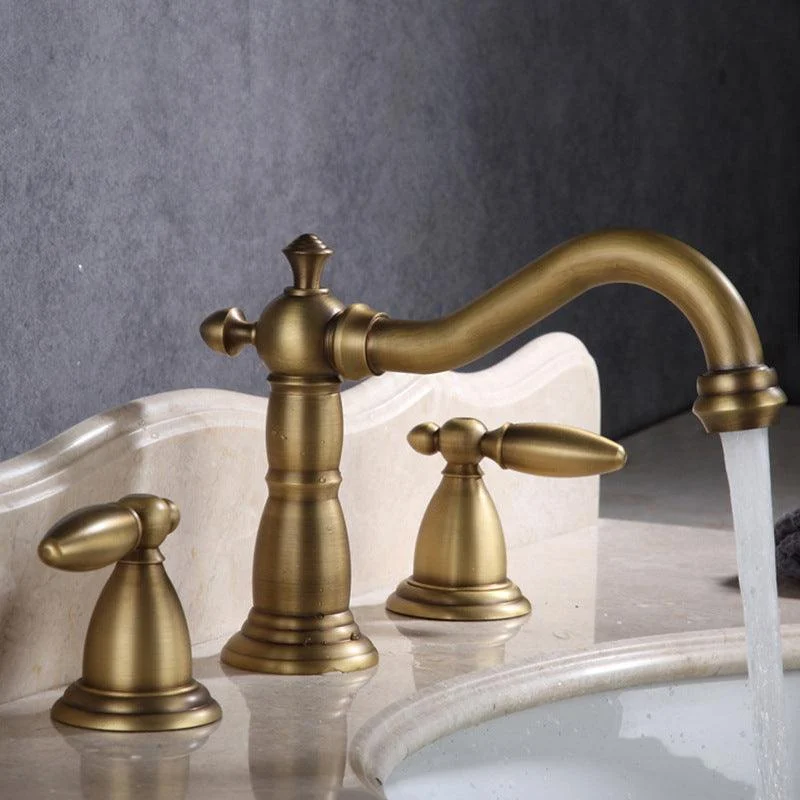 European Style Widespread Basin Tap Brass 2 Handle Bathroom Vessel Tap with Hoses -Bathlova