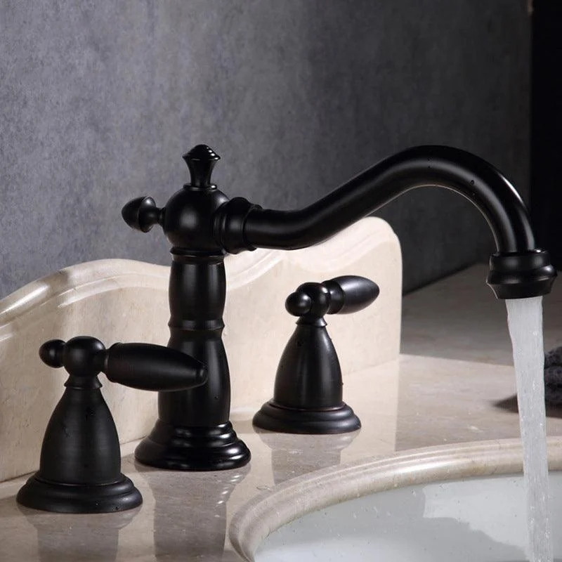 European Style Widespread Basin Tap Brass 2 Handle Bathroom Vessel Tap with Hoses -Bathlova