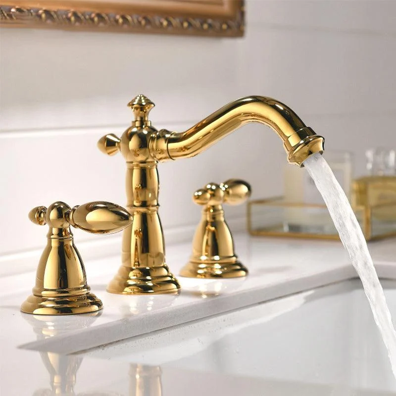 European Style Widespread Basin Tap Brass 2 Handle Bathroom Vessel Tap with Hoses -Bathlova