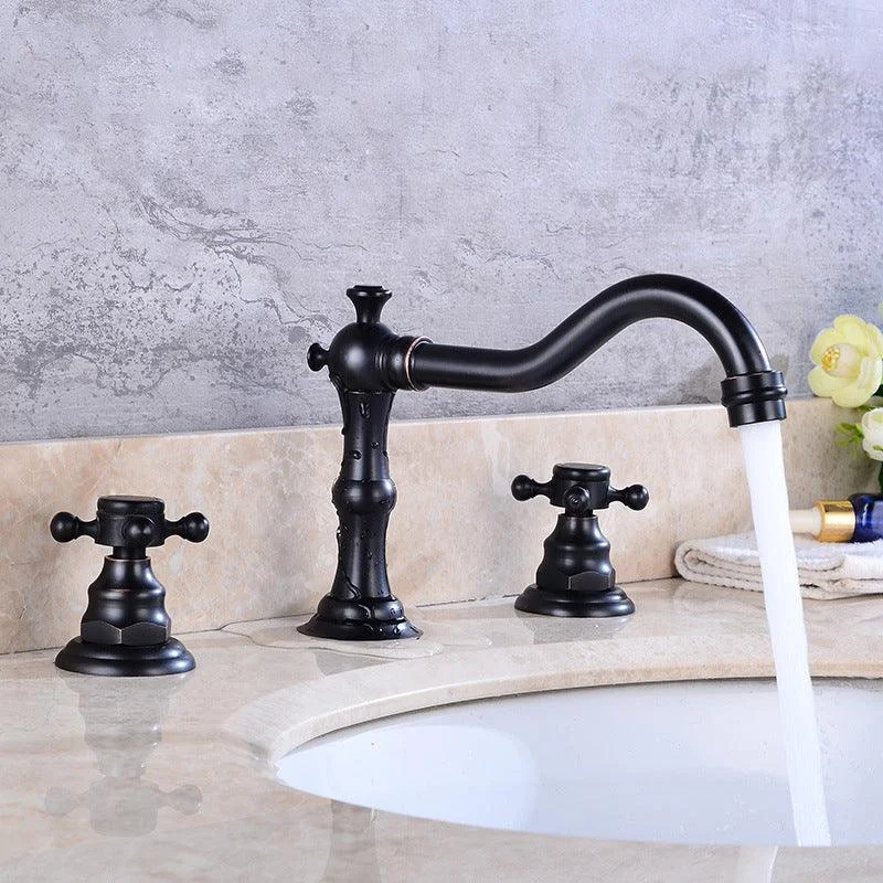 European Style Widespread Basin Tap Brass 2 Handle Bathroom Vessel Tap with Hoses -Bathlova