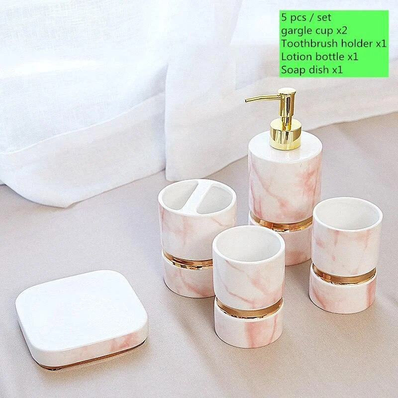 European Upscale Ceramic Bathroom Accessory Marble Bathroom Wash Set -Bathlova