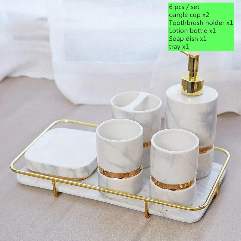 European Upscale Ceramic Bathroom Accessory Marble Bathroom Wash Set -Bathlova