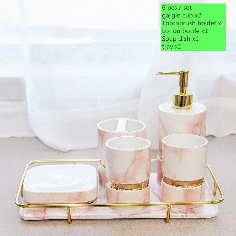 European Upscale Ceramic Bathroom Accessory Marble Bathroom Wash Set -Bathlova