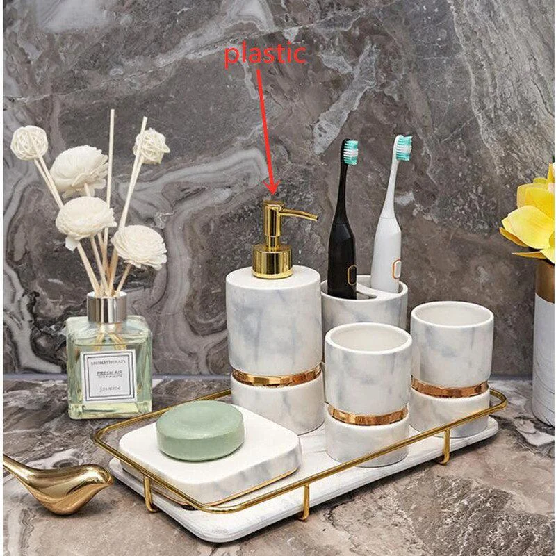 European Upscale Ceramic Bathroom Accessory Marble Bathroom Wash Set -Bathlova