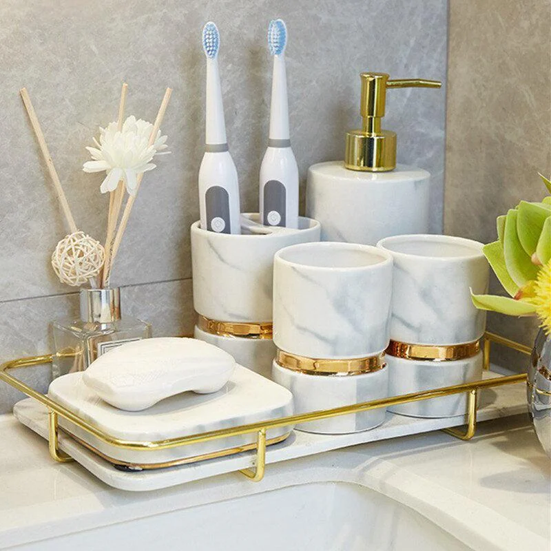 European Upscale Ceramic Bathroom Accessory Marble Bathroom Wash Set -Bathlova