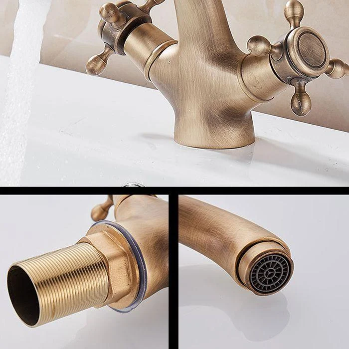 Glam Vanity Sink Tap Brass Cross Handles Low Arc Bathroom Sink Tap -Bathlova