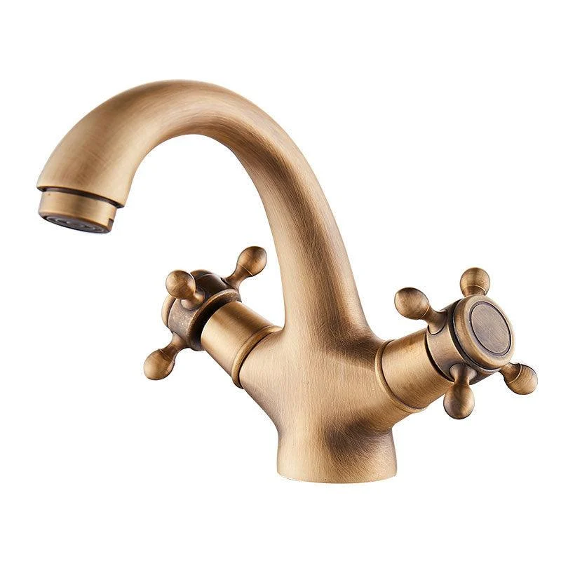 Glam Vanity Sink Tap Brass Cross Handles Low Arc Bathroom Sink Tap -Bathlova