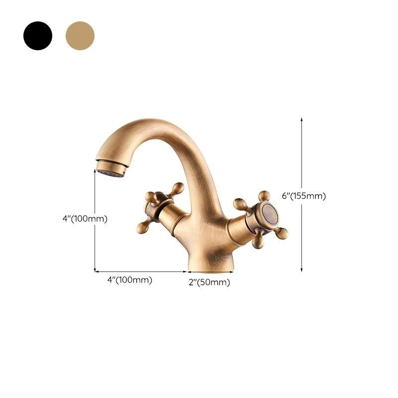 Glam Vanity Sink Tap Brass Cross Handles Low Arc Bathroom Sink Tap -Bathlova