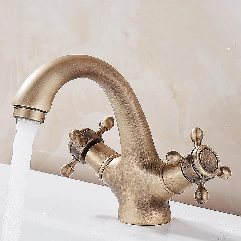 Glam Vanity Sink Tap Brass Cross Handles Low Arc Bathroom Sink Tap -Bathlova