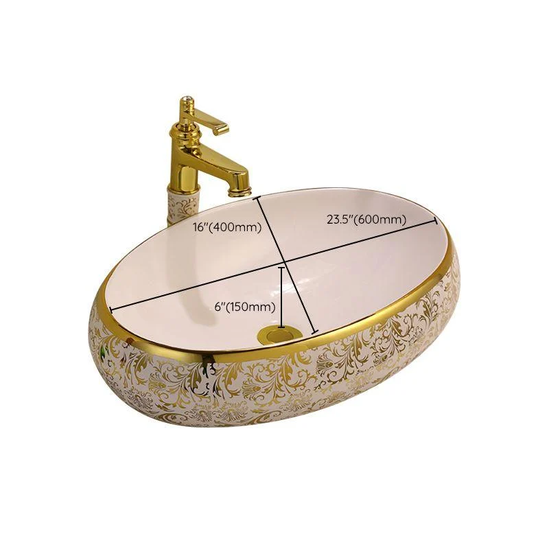 Glam Vessel Lavatory Sink Oval Porcelain with Tap Vessel Sink -Bathlova