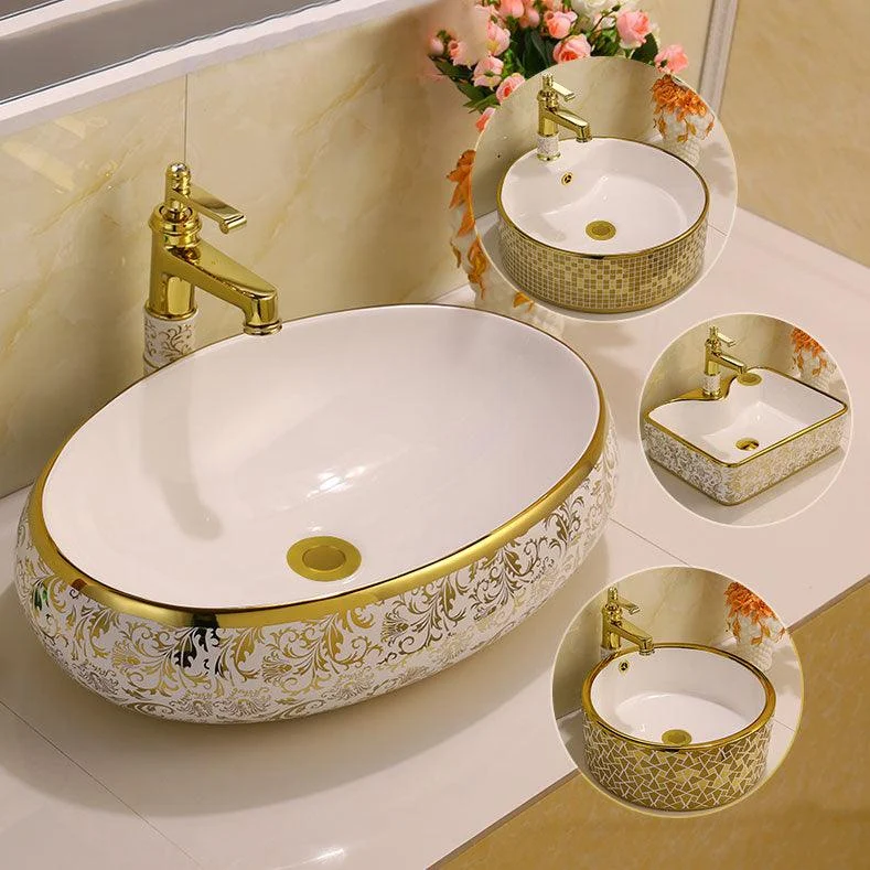 Glam Vessel Lavatory Sink Oval Porcelain with Tap Vessel Sink -Bathlova