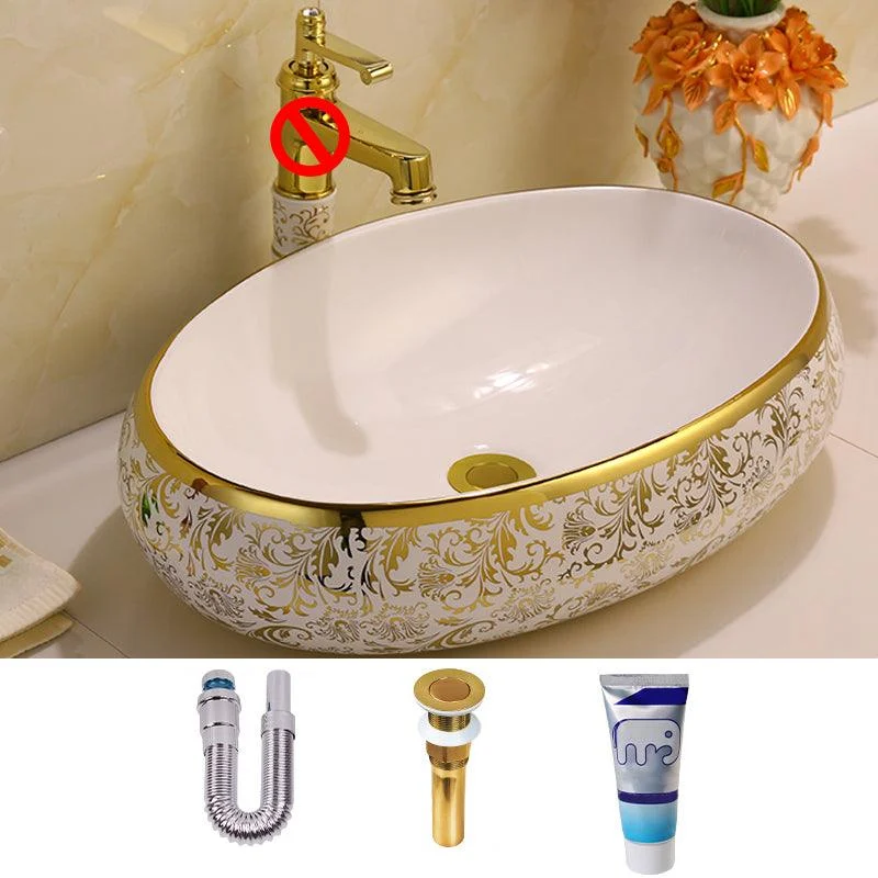 Glam Vessel Lavatory Sink Oval Porcelain with Tap Vessel Sink -Bathlova