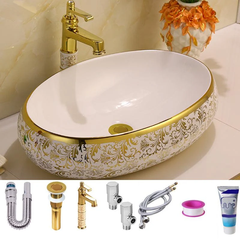 Glam Vessel Lavatory Sink Oval Porcelain with Tap Vessel Sink -Bathlova