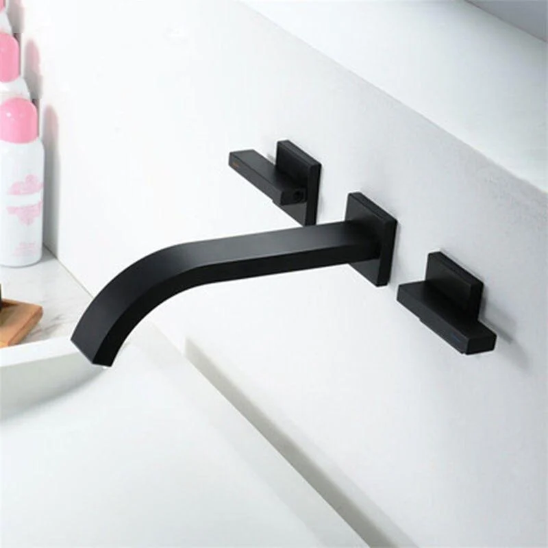 Glam Wall Mounted Bathroom Tap 2 Handles Low Arc Solid Brass Tap -Bathlova