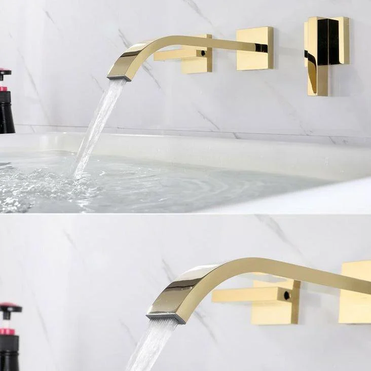 Glam Wall Mounted Bathroom Tap 2 Handles Low Arc Solid Brass Tap -Bathlova