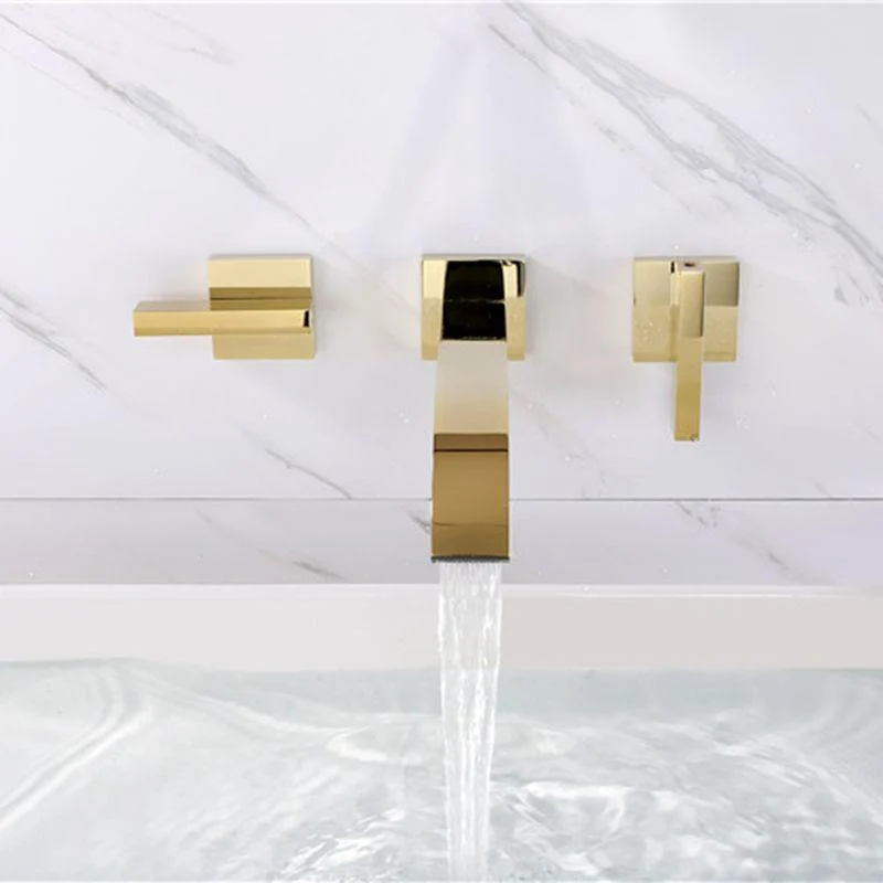 Glam Wall Mounted Bathroom Tap 2 Handles Low Arc Solid Brass Tap -Bathlova