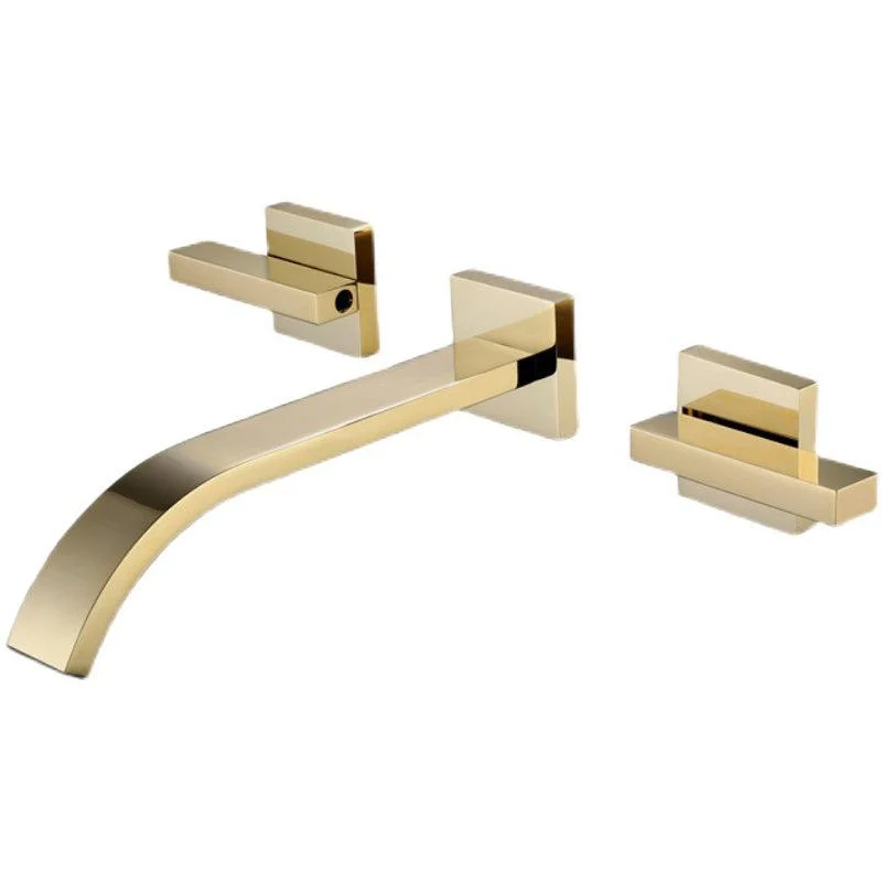 Glam Wall Mounted Bathroom Tap 2 Handles Low Arc Solid Brass Tap -Bathlova