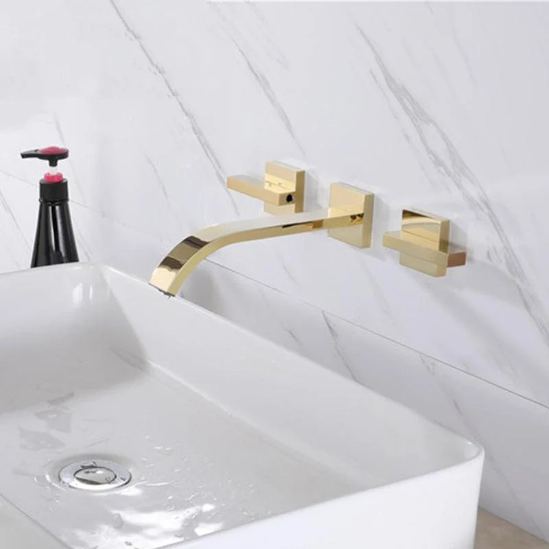 Glam Wall Mounted Bathroom Tap 2 Handles Low Arc Solid Brass Tap -Bathlova