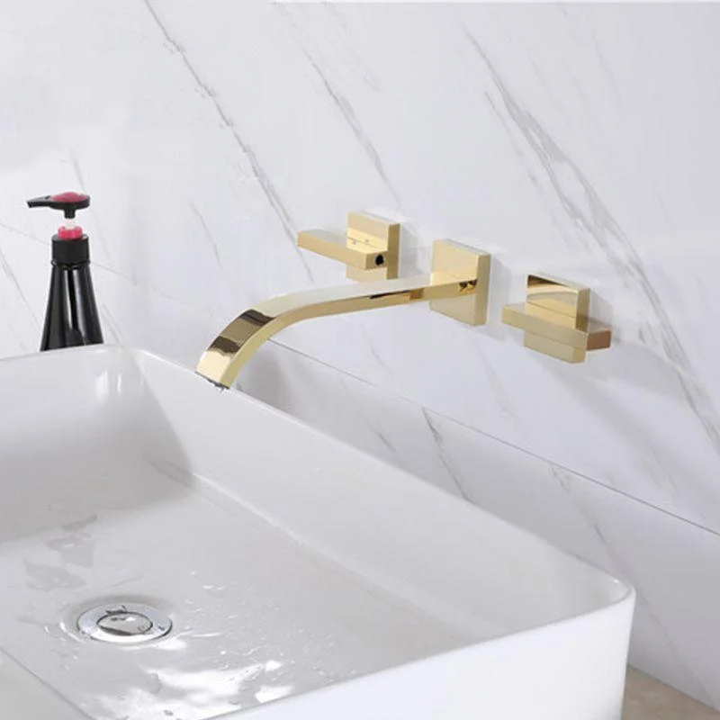 Glam Wall Mounted Bathroom Tap 2 Handles Low Arc Solid Brass Tap -Bathlova