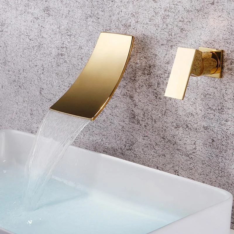 Glam Wall Mounted Bathroom Tap Lever Handles Low Arc Solid Brass Tap -Bathlova