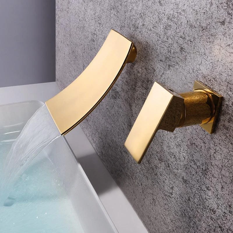 Glam Wall Mounted Bathroom Tap Lever Handles Low Arc Solid Brass Tap -Bathlova