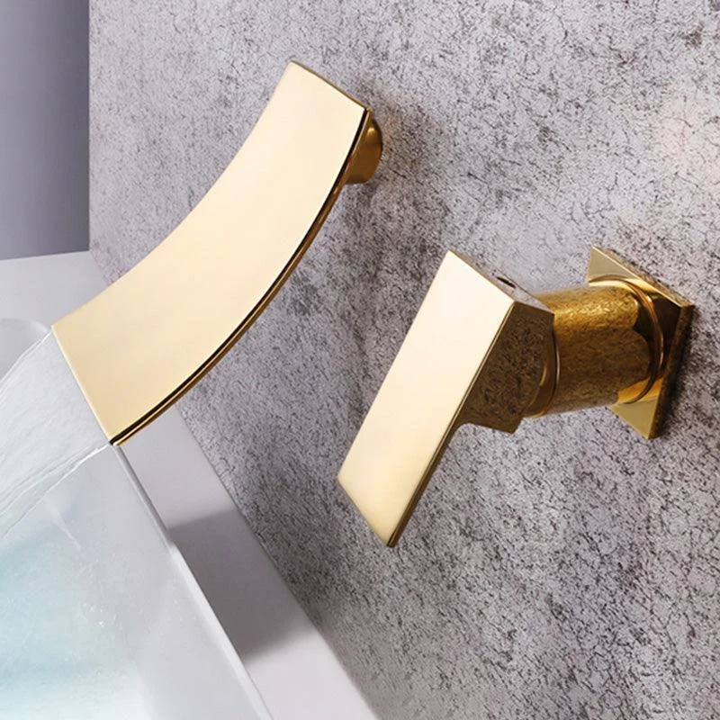 Glam Wall Mounted Bathroom Tap Lever Handles Low Arc Solid Brass Tap -Bathlova