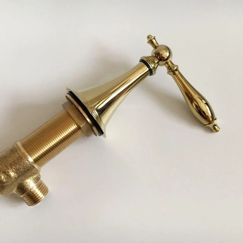 Glam Widespread Bathroom Tap Lever Handles 3 Holes Low Arc Solid Brass Tap -Bathlova