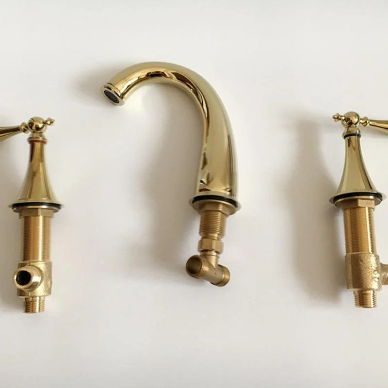 Glam Widespread Bathroom Tap Lever Handles 3 Holes Low Arc Solid Brass Tap -Bathlova