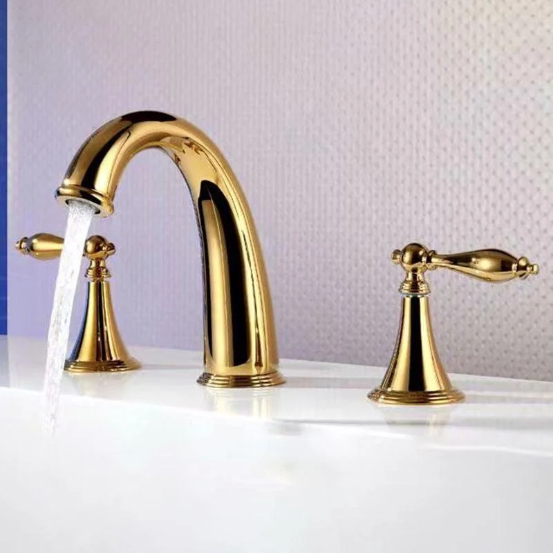 Glam Widespread Bathroom Tap Lever Handles 3 Holes Low Arc Solid Brass Tap -Bathlova