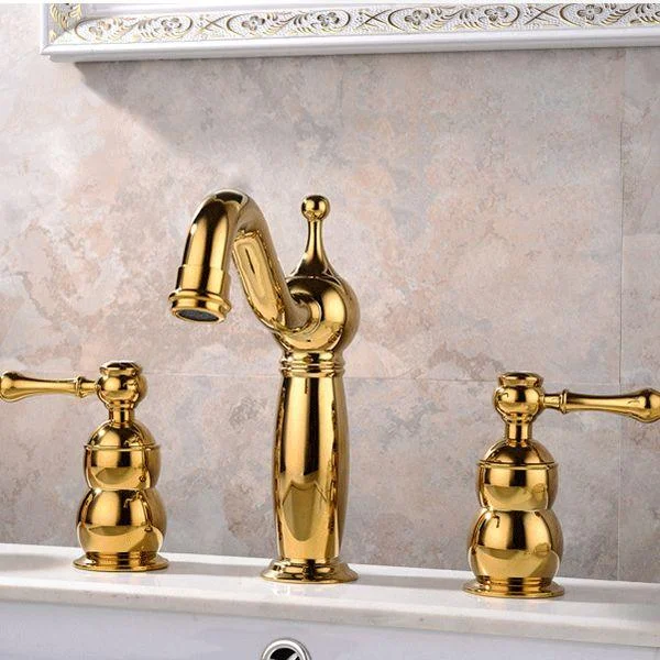 Glam Widespread Sink Tap Lever Handles 3 Holes Solid Brass Tap -Bathlova