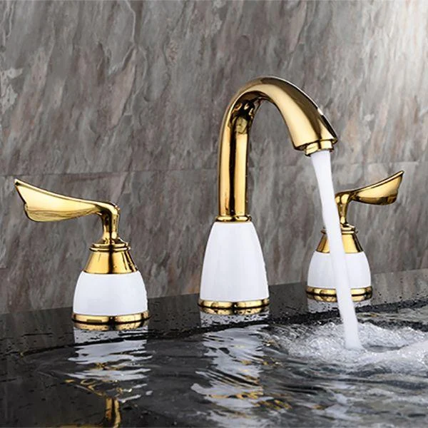 Glam Widespread Sink Tap Lever Handles 3 Holes Solid Brass Tap -Bathlova