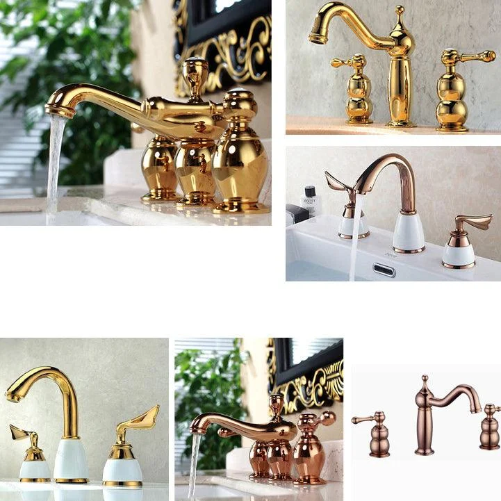 Glam Widespread Sink Tap Lever Handles 3 Holes Solid Brass Tap -Bathlova