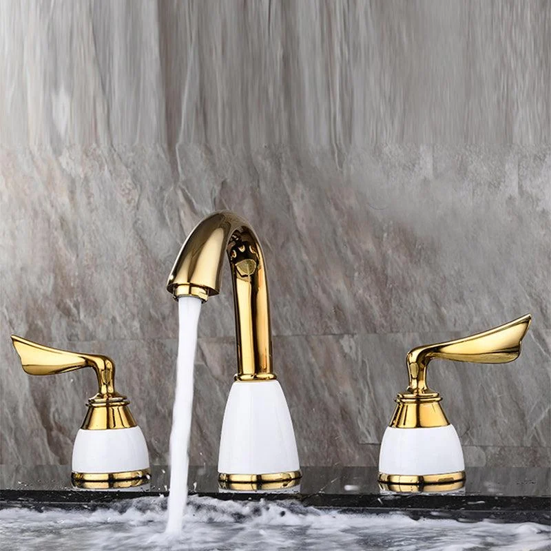 Glam Widespread Sink Tap Lever Handles 3 Holes Solid Brass Tap -Bathlova